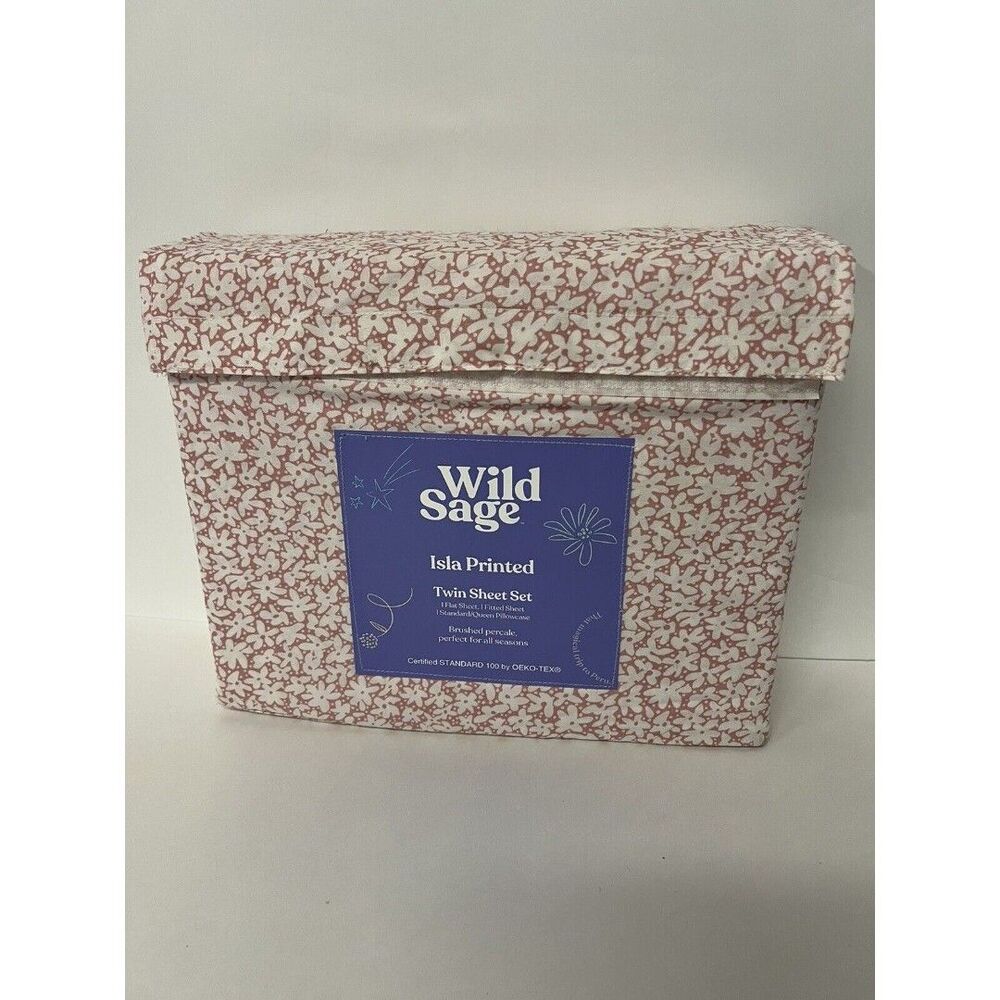 Wild Sage Isla Printed  3 Piece TWIN Sheet Set  Peachskin Pink Floral Design